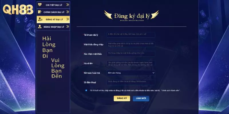 Hướng dẫn đăng ký đại lý QH88 chi tiết