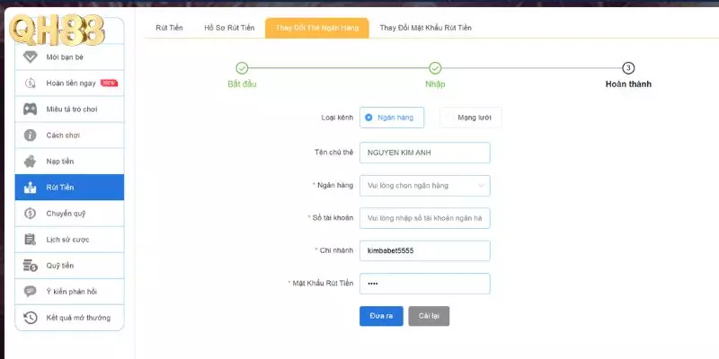 Ưu điểm khi rút tiền QH88